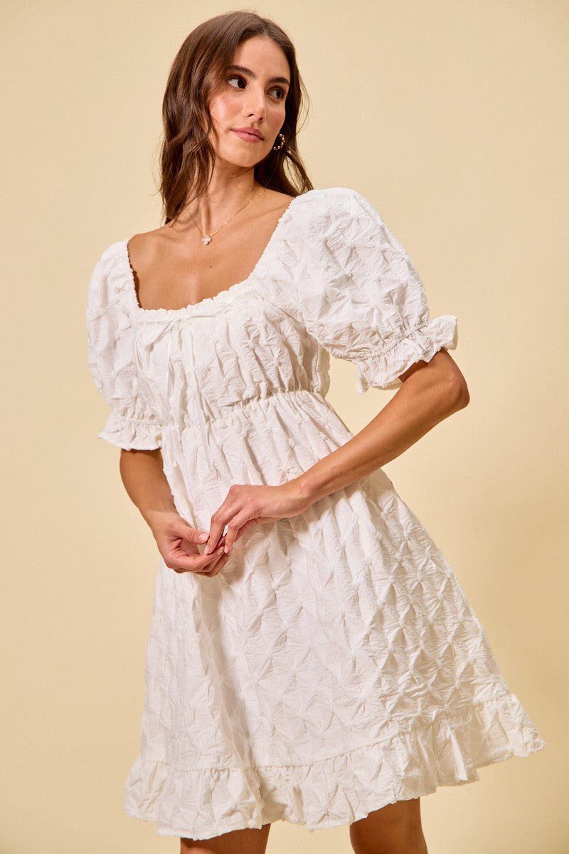 Hazel Blues® | SO ME Texture Woven Ruching On Bust Mini Dress
