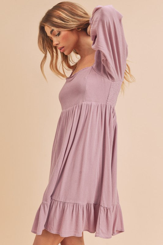 Hazel Blues® | Aemi + Co Ruffled Hem Square Neck Balloon Sleeve Mini Dress