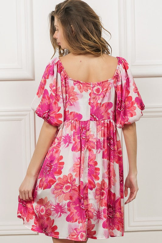 Hazel Blues® | BiBi Floral Square Neck Puff Sleeve Mini Dress