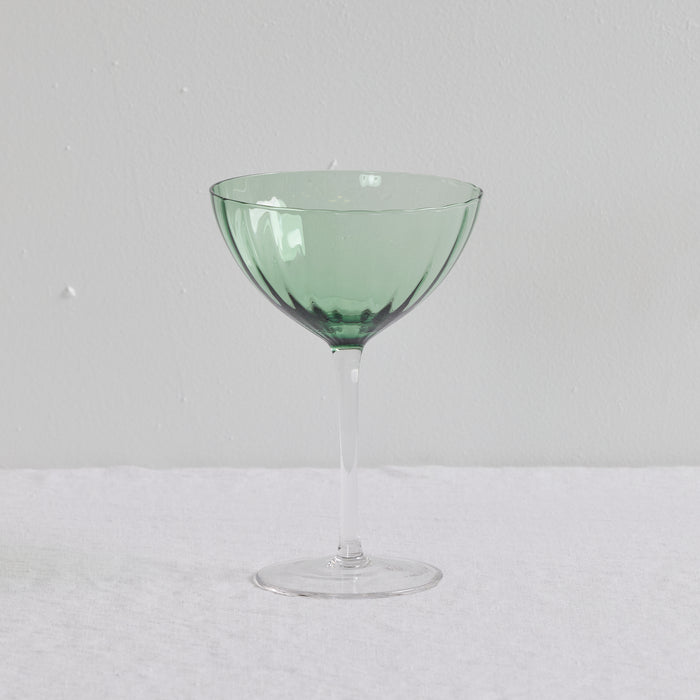 Bravo Coupe Glass Set - 2pc - Green, soft green glass coupe with a clear slender stem and broad bowl.