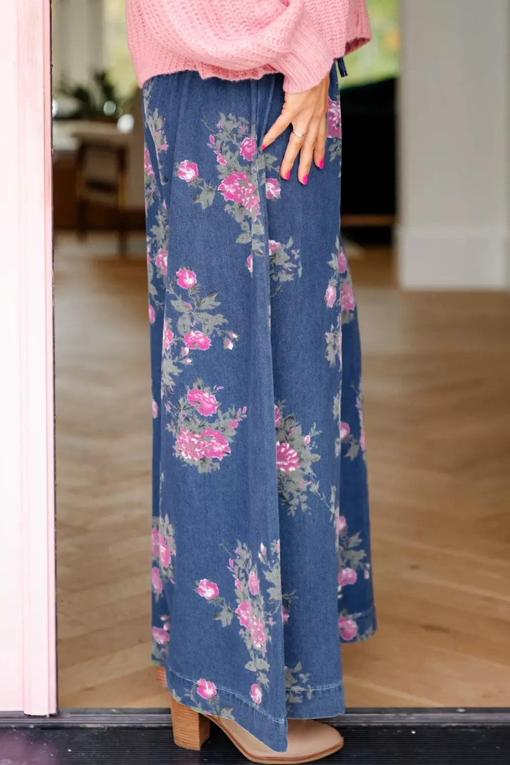 Hazel Blues® | Floral Wide Leg Jeans