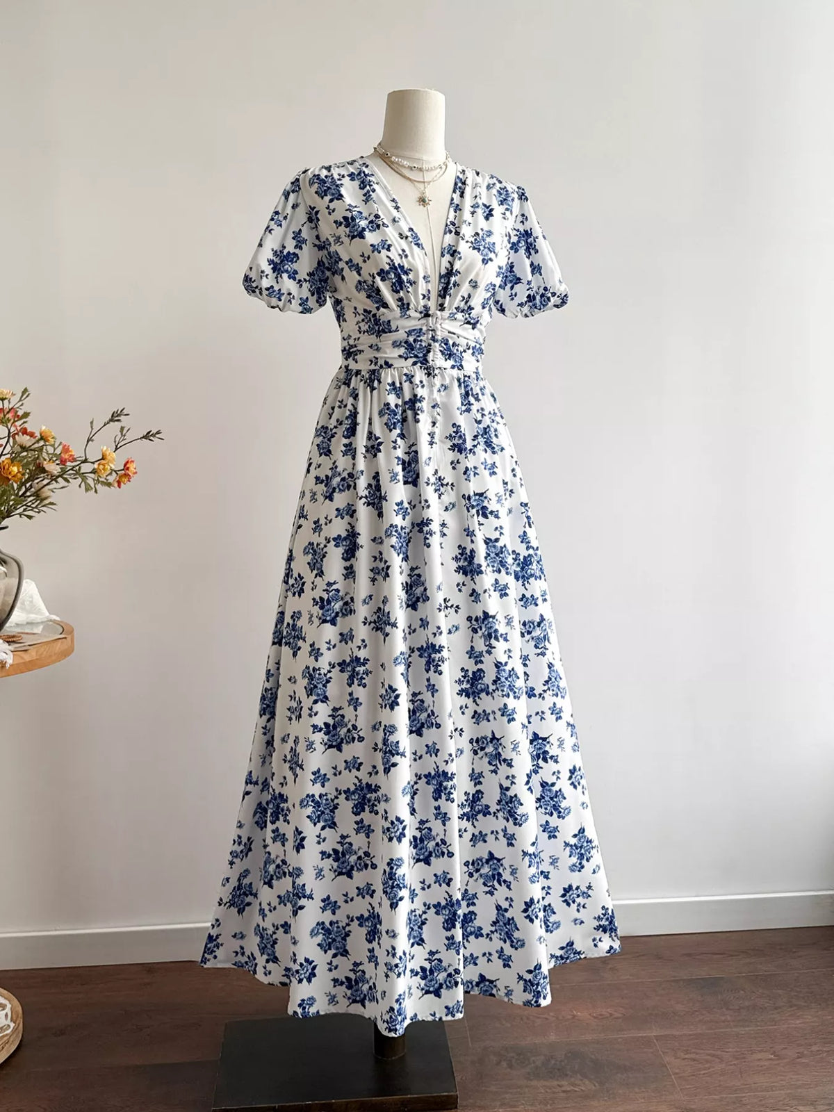 Hazel Blues® | Floral Print V-Neck Puff Sleeve Dress
