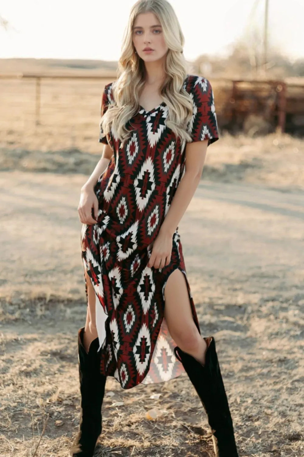 Hazel Blues® | Aztec Print V-Neck Midi Dress