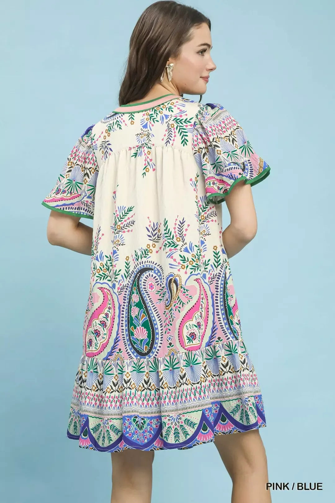 Hazel Blues® | Umgee Paisley Flutter Sleeve Mini Dress