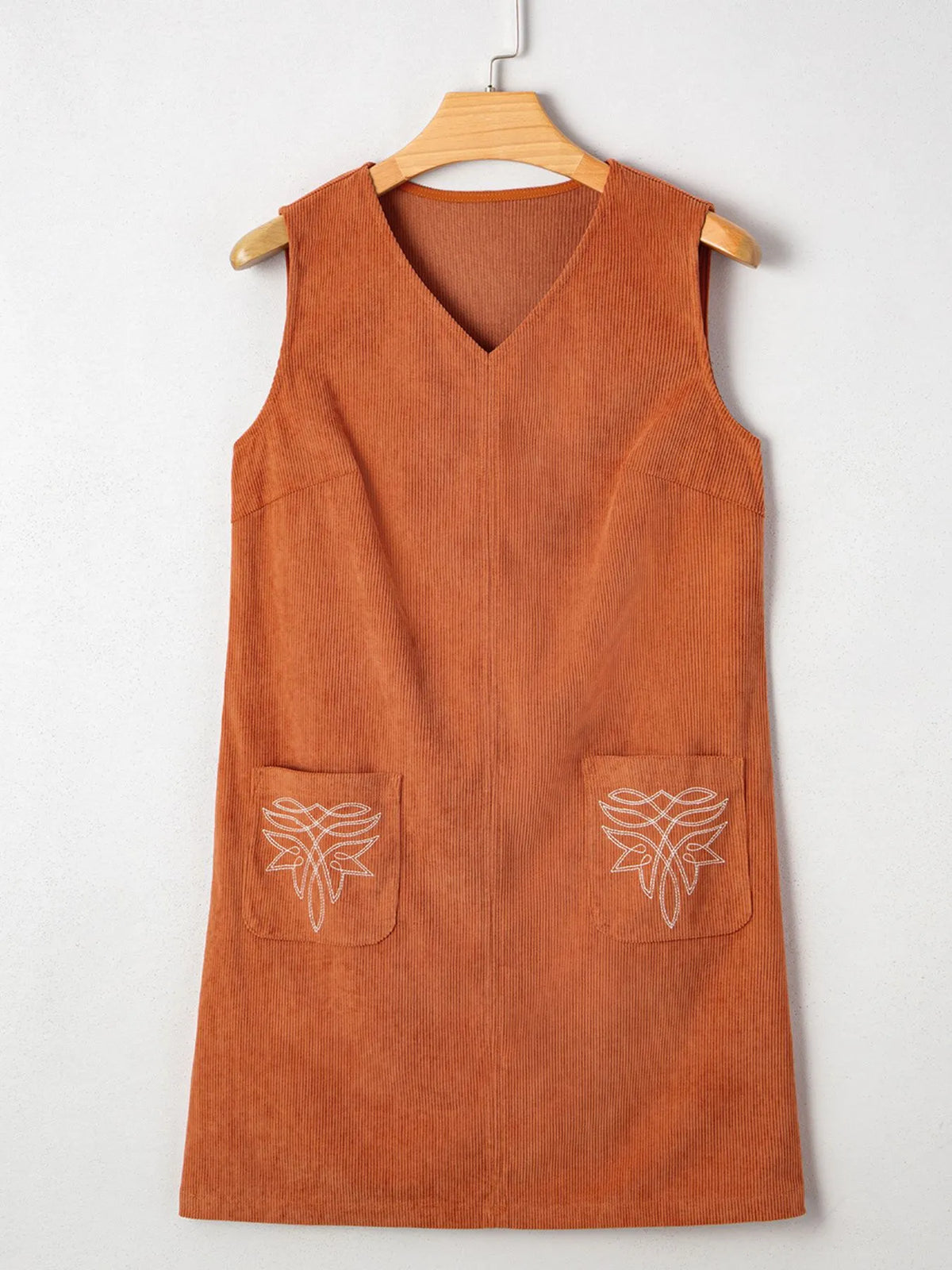 Hazel Blues® | Corduroy Western Embroidered Patched Pocket Shift Sleeveless Mini Dress