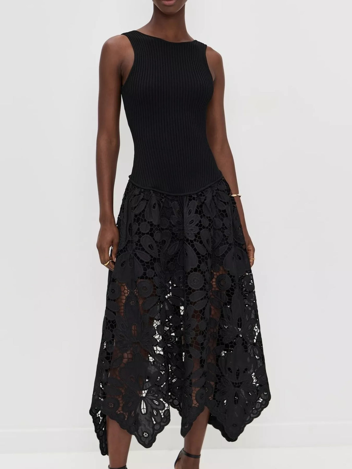 Hazel Blues® | Sleeveless Ribbed Crochet Midi Dress