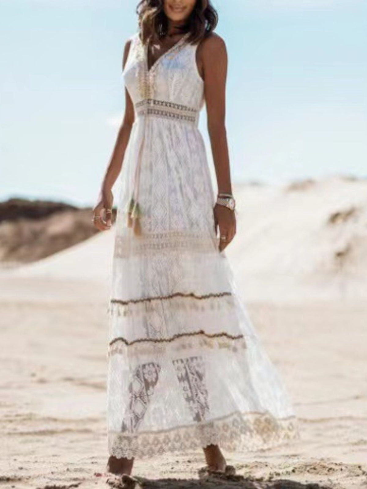 Hazel Blues® | Lace V-Neck Sleeveless Maxi Dress
