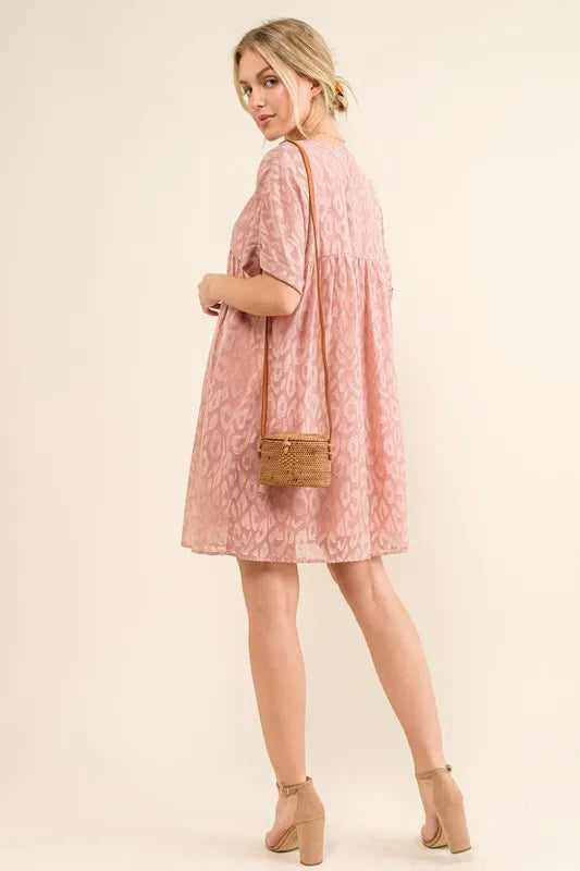 Hazel Blues® | And The Why Woven Leopard Baby Doll Roll-Sleeve Casual Dress