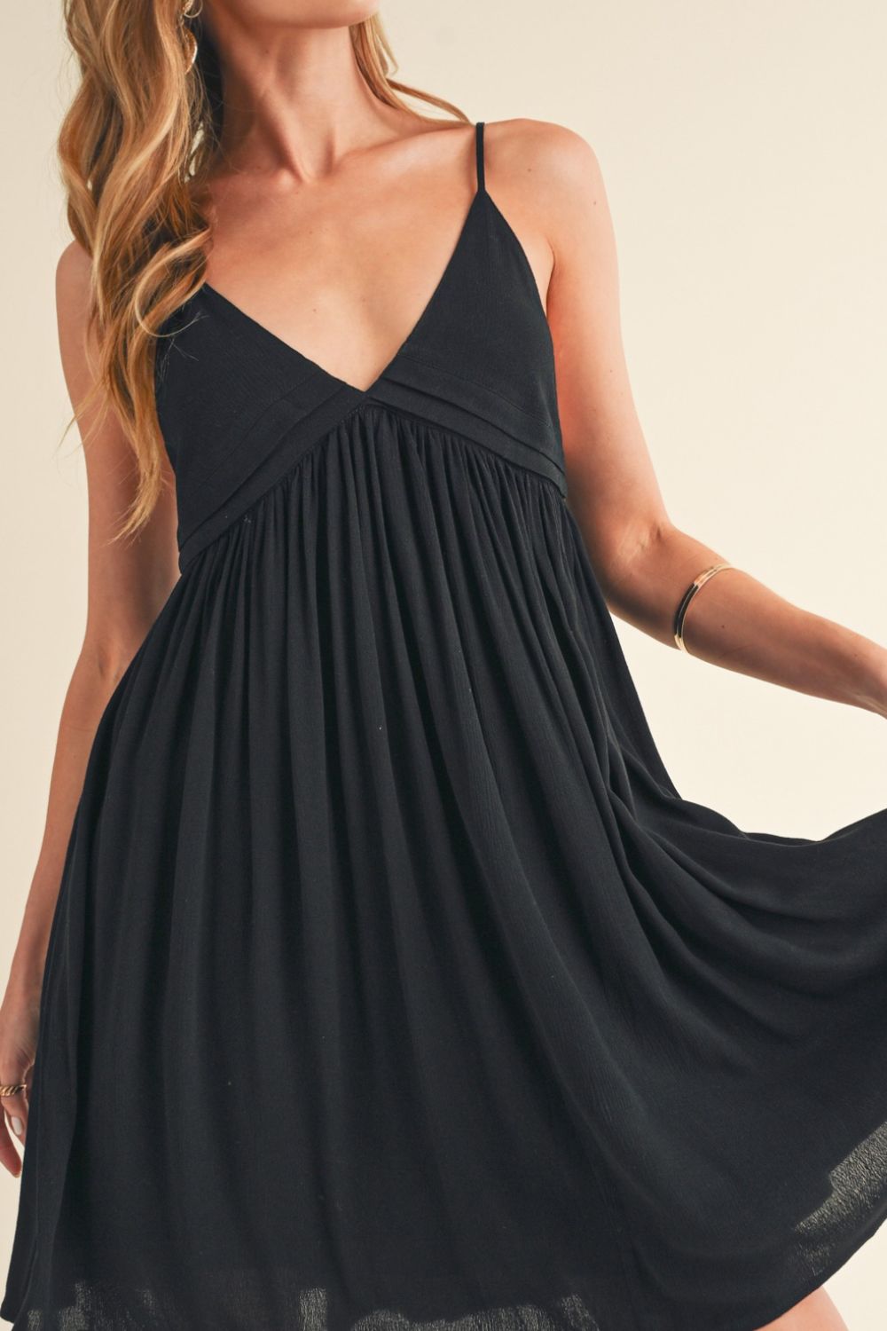 Hazel Blues® | Aemi + Co Ruched Plunge Mini Cami Dress