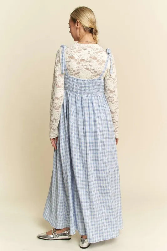 Hazel Blues® | Davi & Dani Plaid Smocking Sleeveless Maxi Dress