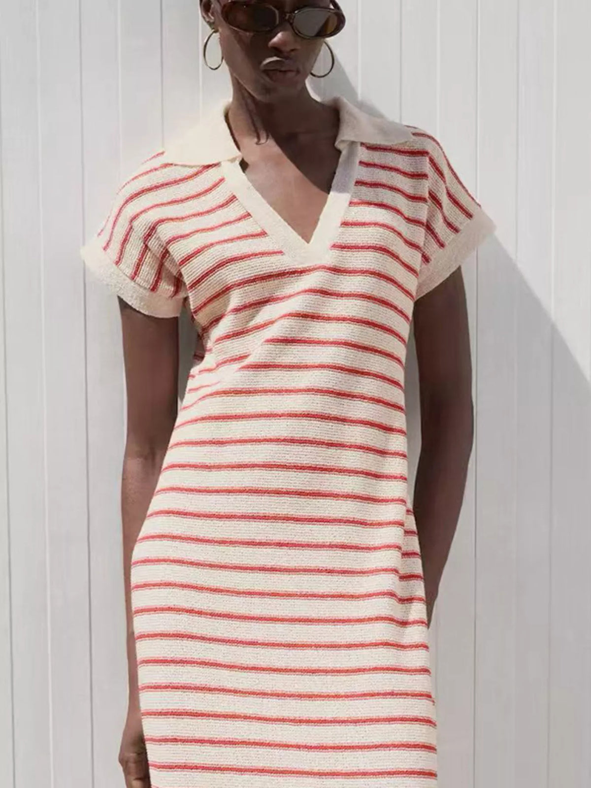 Hazel Blues® | Striped Slit Short Sleeve Maxi Dress