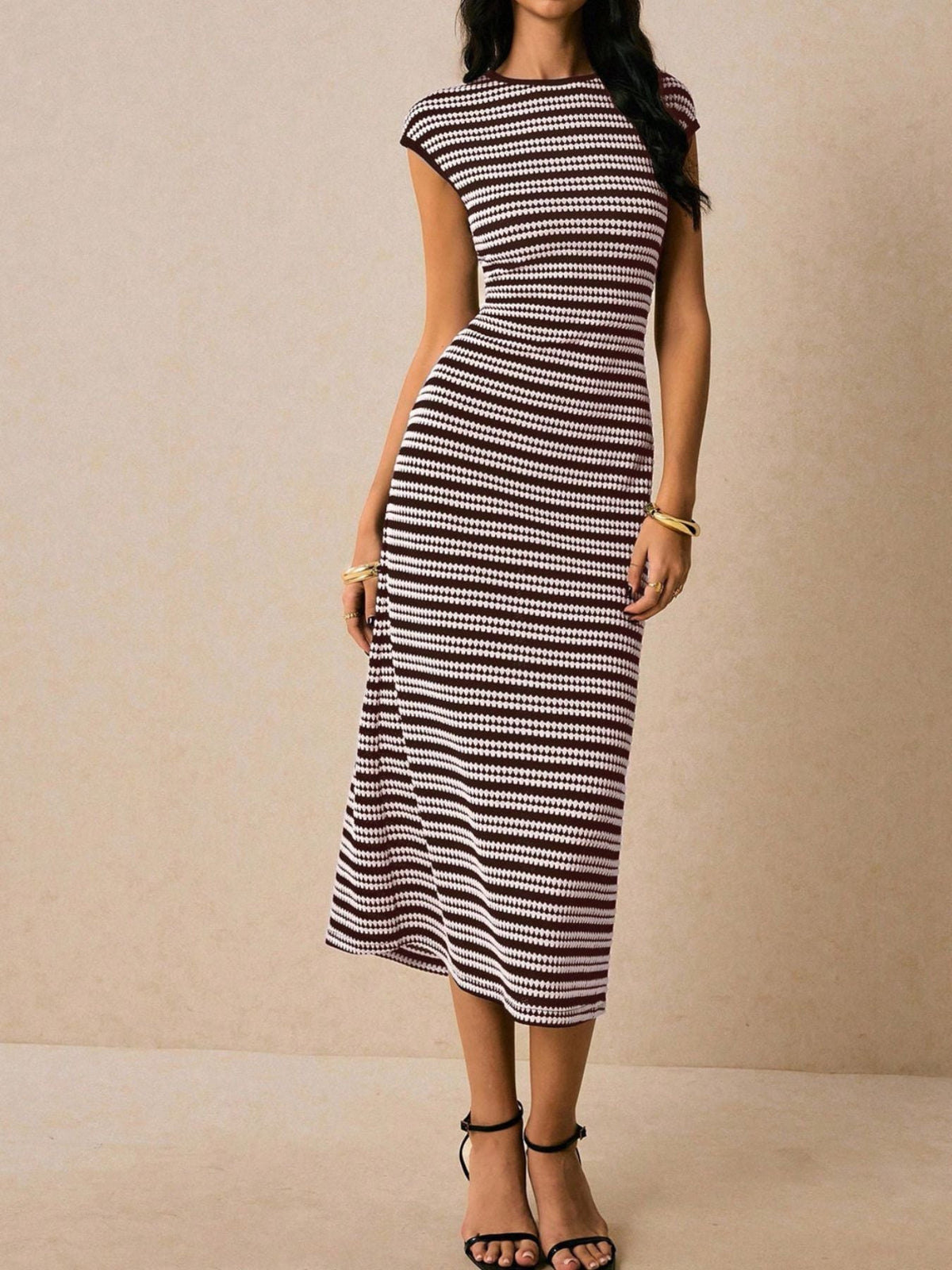 Hazel Blues® | Striped Cap Sleeve Bodycon Midi Dress