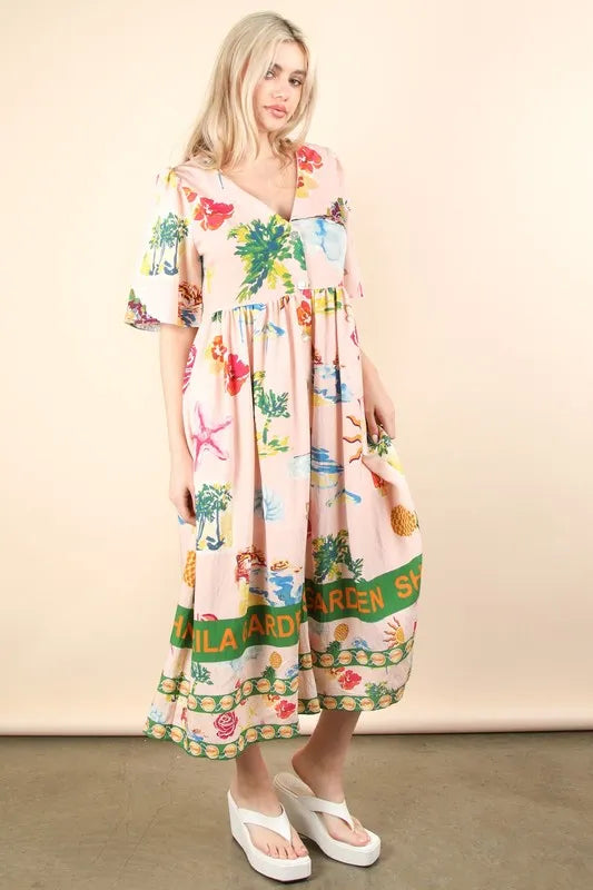 Hazel Blues® | VERY J Button Down Printed Midi Dress