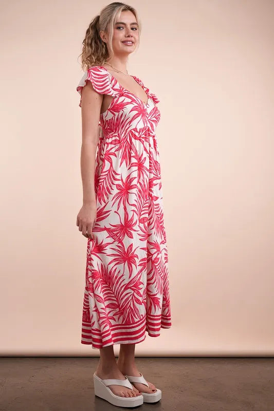 Hazel Blues® | VERY J Tropical Printed Midi Summer Boho Dress