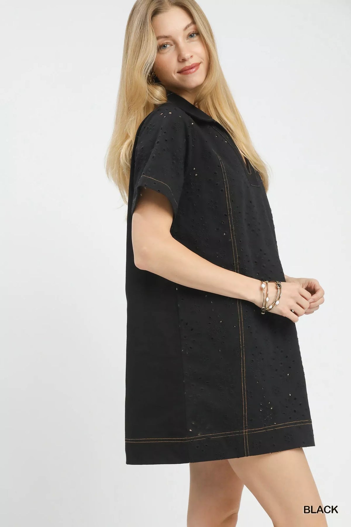 Hazel Blues® | Umgee Eyelet Short Sleeve Shift Dress with Pocket