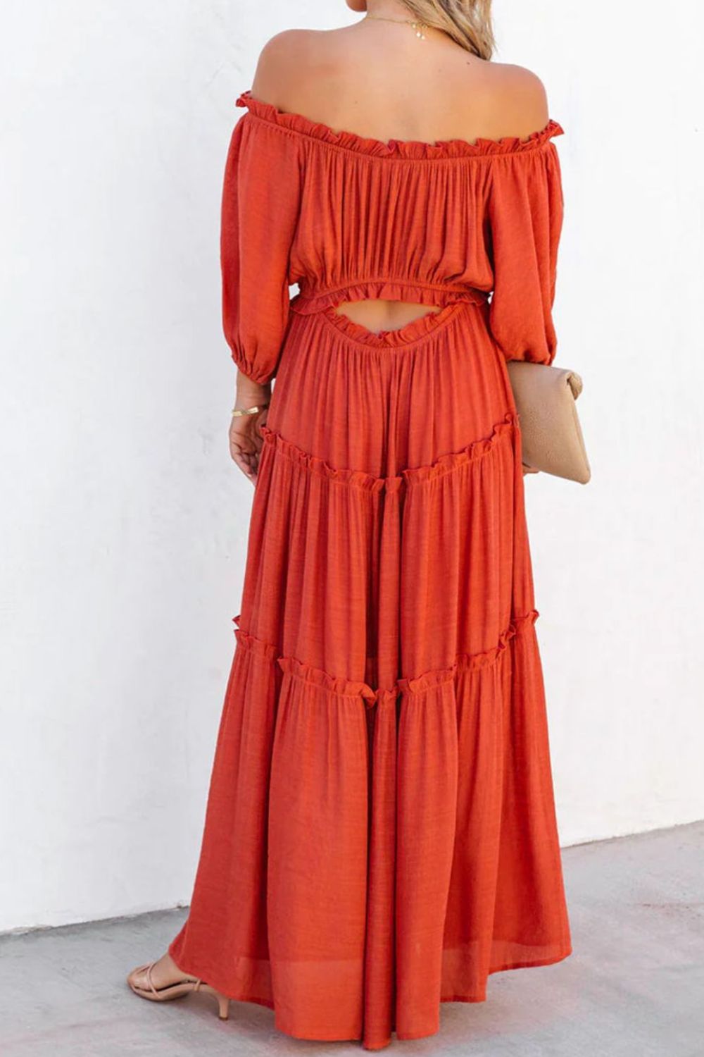 Hazel Blues® | Cutout Frill Off-Shoulder Maxi Dress