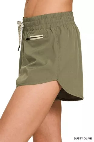 Hazel Blues® | Zenana Soft Woven Lined Shorts With Zip Coin Pocket