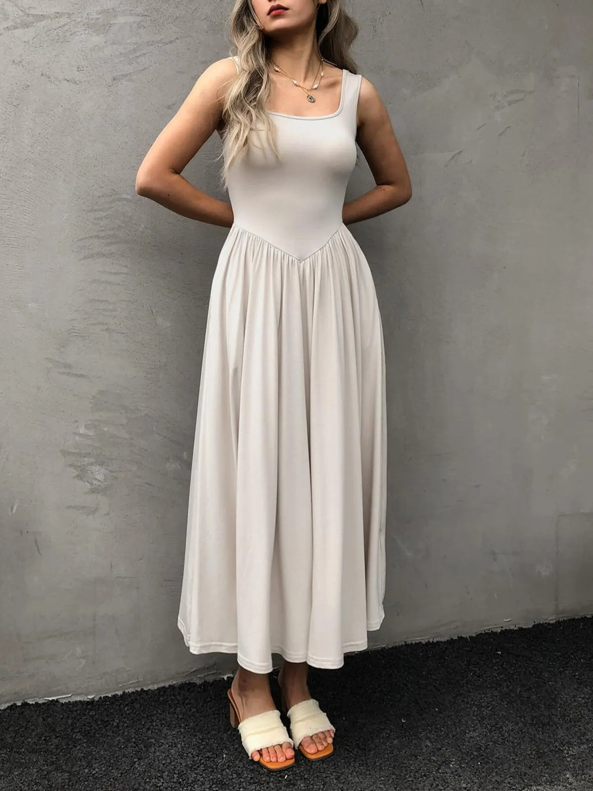 Hazel Blues® | Sleeveless Midi Dress with Gathered Waist