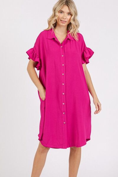 Hazel Blues® | Mittoshop Button Down Flounce Sleeve Dress with Pockets