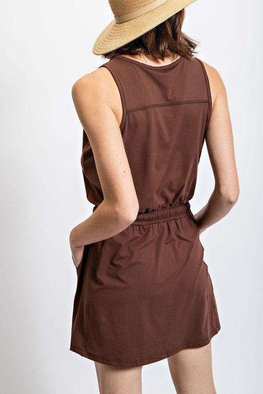 Hazel Blues® | Butter Soft Half Hip Sleeveless Romper Dress in Java