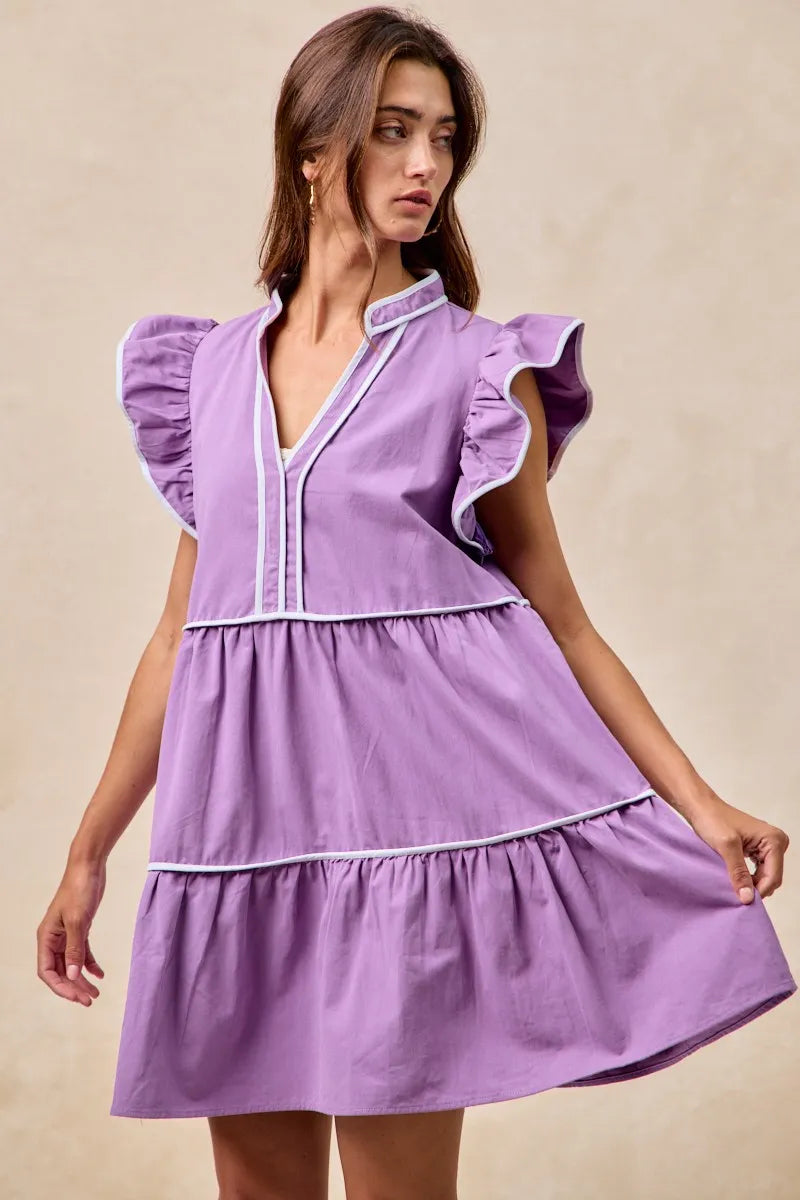 Hazel Blues® | BiBi Gameday Theme Contrast Binding Ruffled Dress