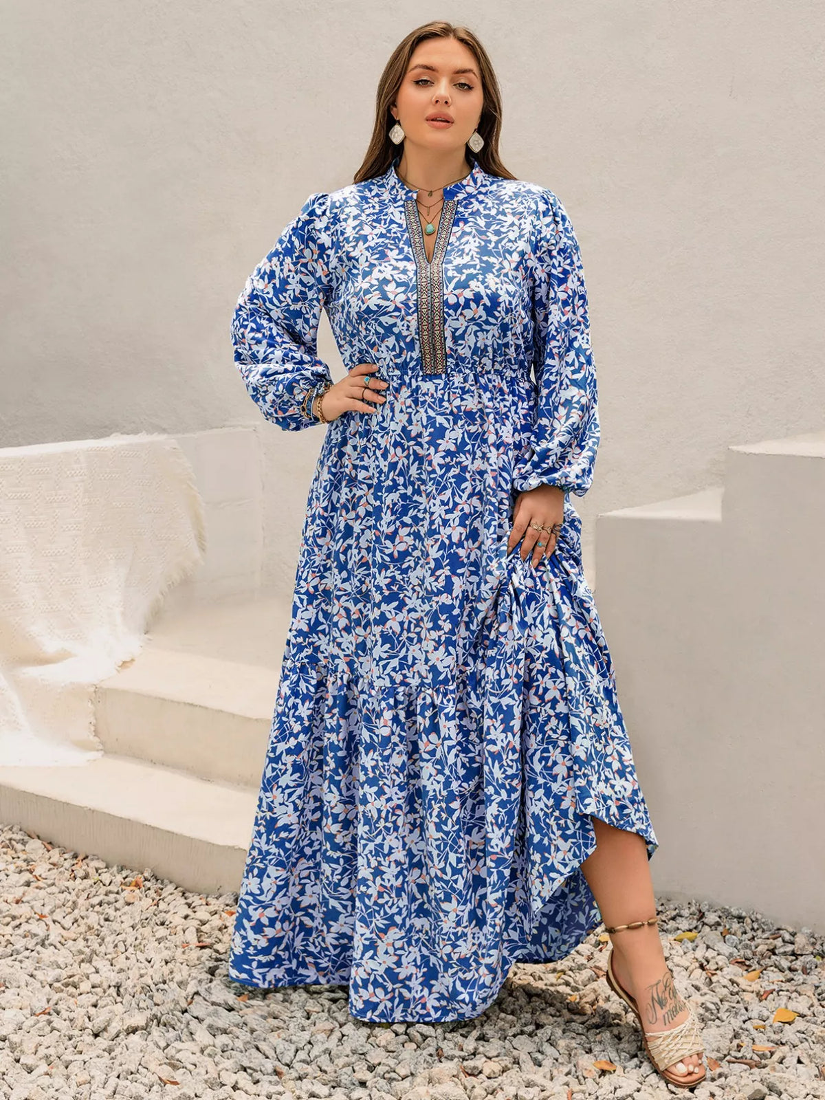 Hazel Blues® | Floral Print Bohemian Maxi Dress