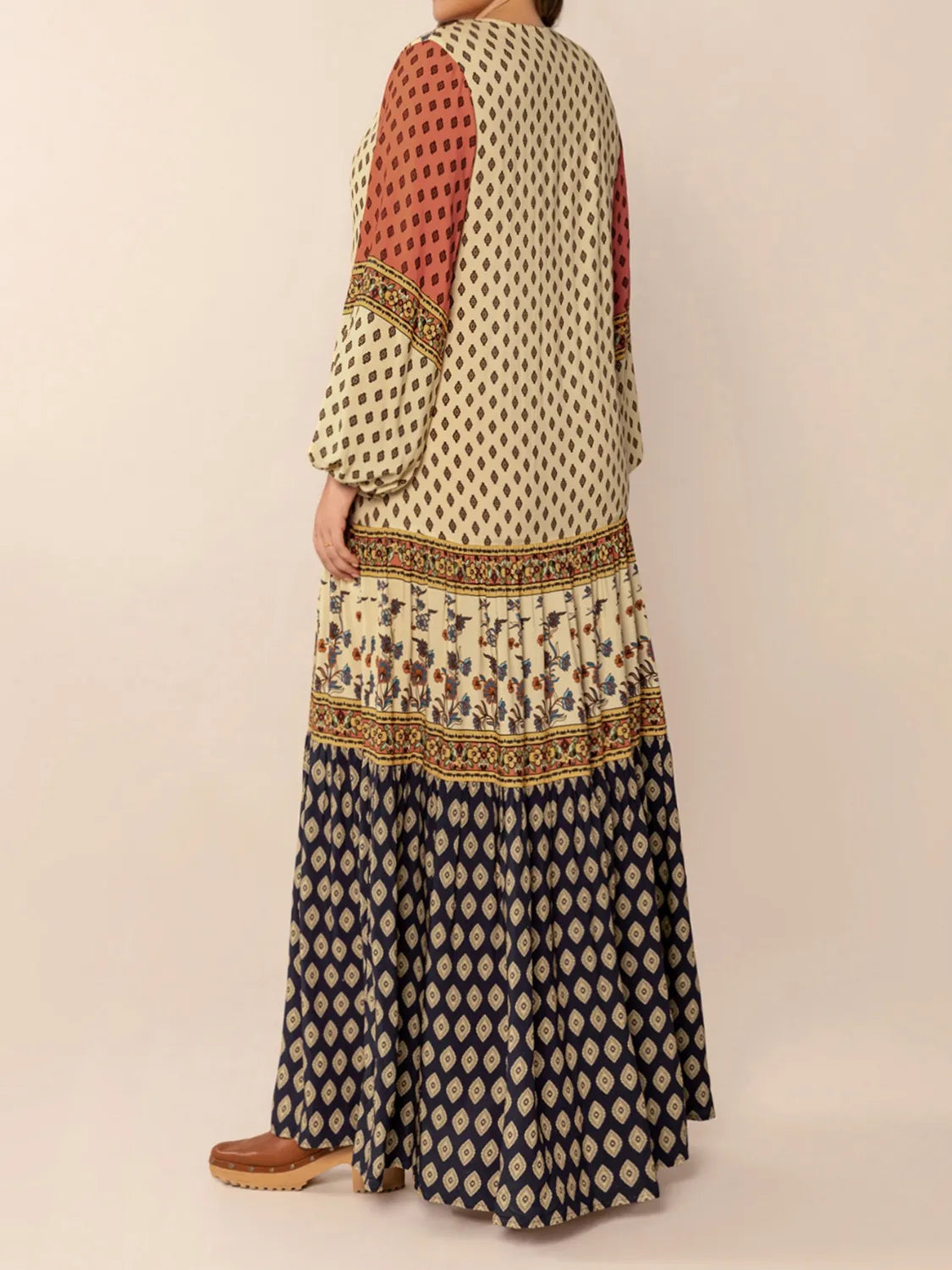 Hazel Blues® | Printed V-Neck Balloon Sleeve Maxi Dress