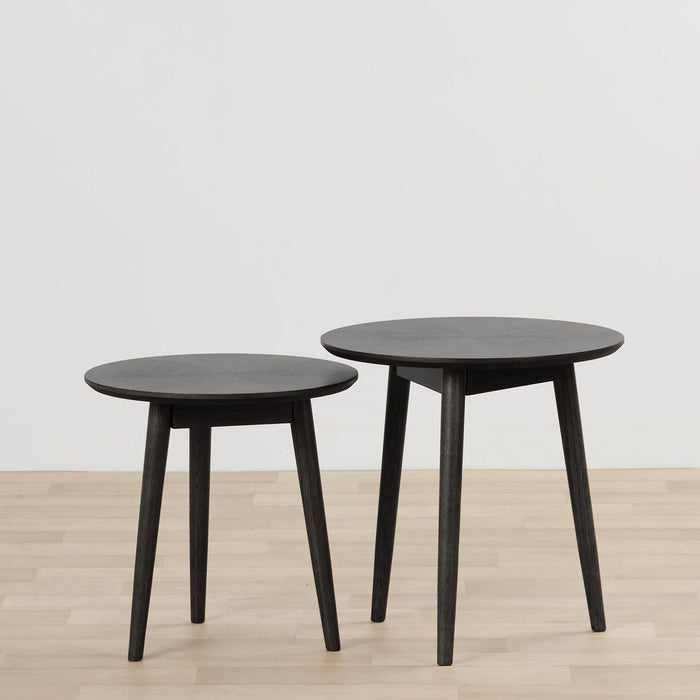 Orlando Large Side Table - Black round black side table paired with a smaller table on a light timber floor