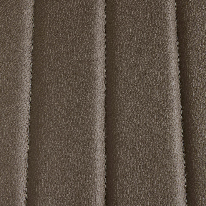 A close-up of a brown pebbled leather or faux leather material with vertical stitched channel detailing.