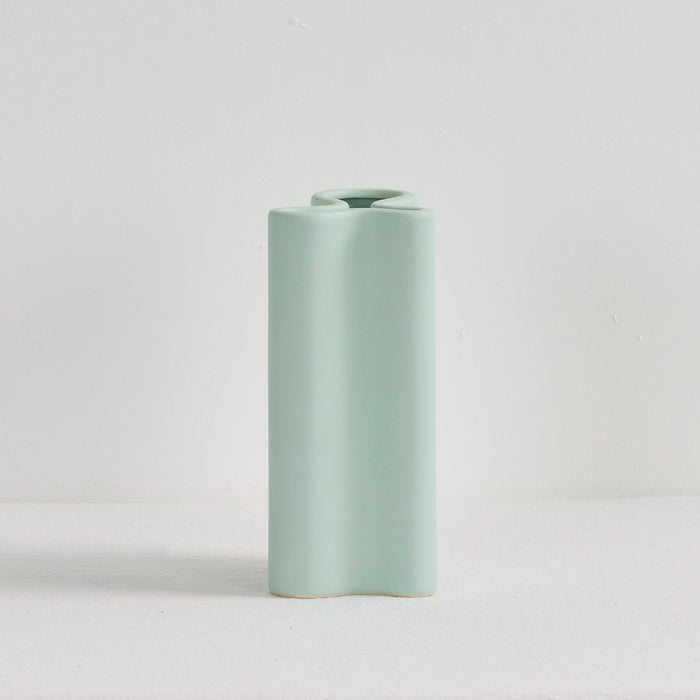 Wave Tall Vase - Sage, tall softly curved sage green ceramic vase with a flowing sculptural silhouette