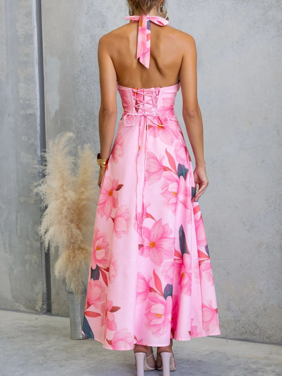 Hazel Blues® |  Floral Print Halter Neck Maxi Dress