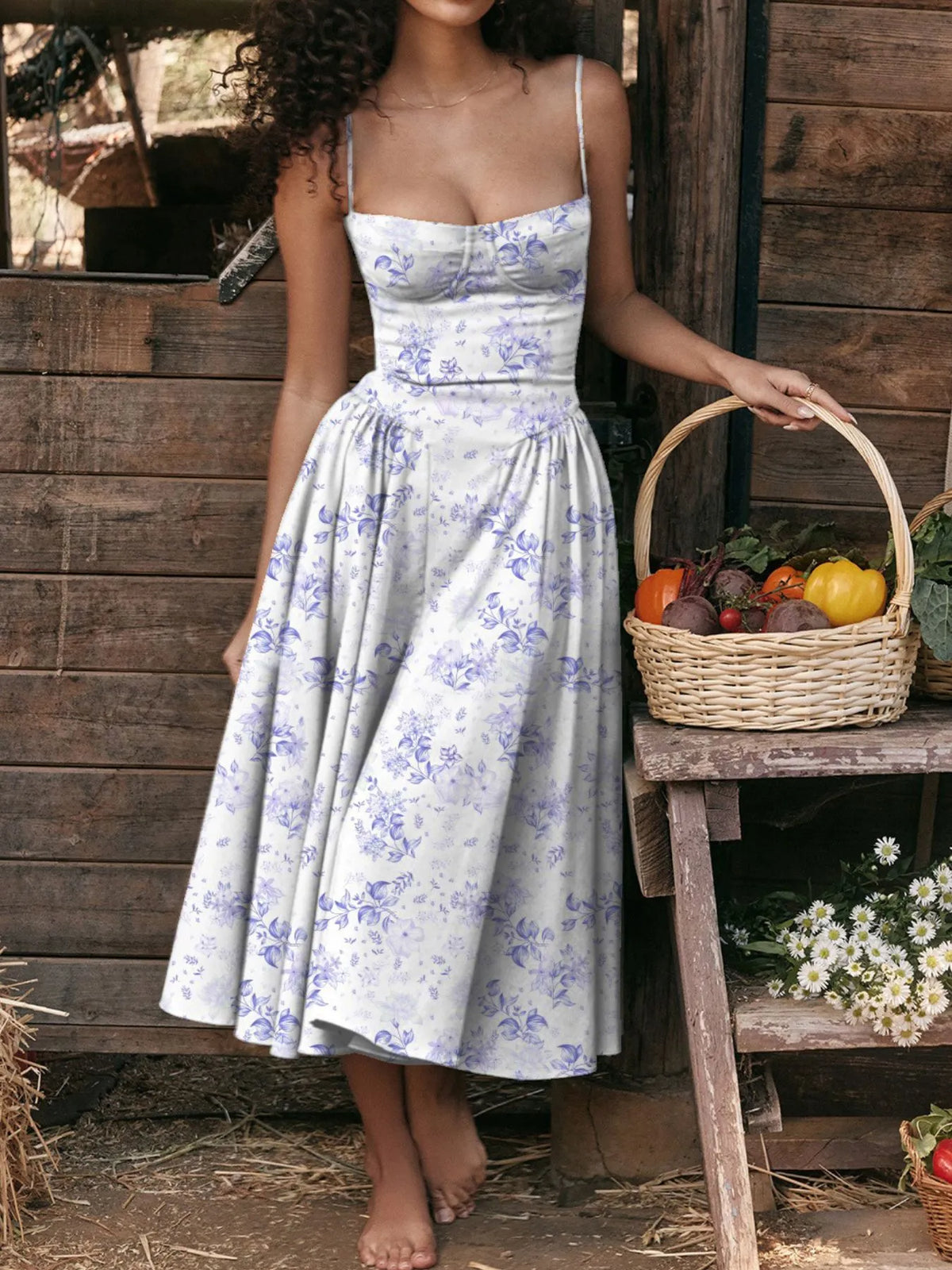 Hazel Blues® |  Ruched Sweetheart Neck Cami Dress
