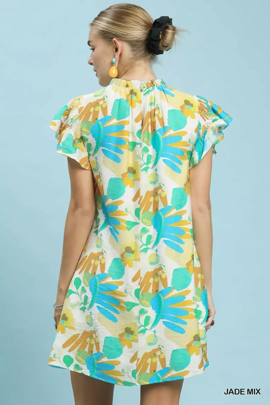 Hazel Blues® |  Umgee Ruffled Botanical Print Mini Dress
