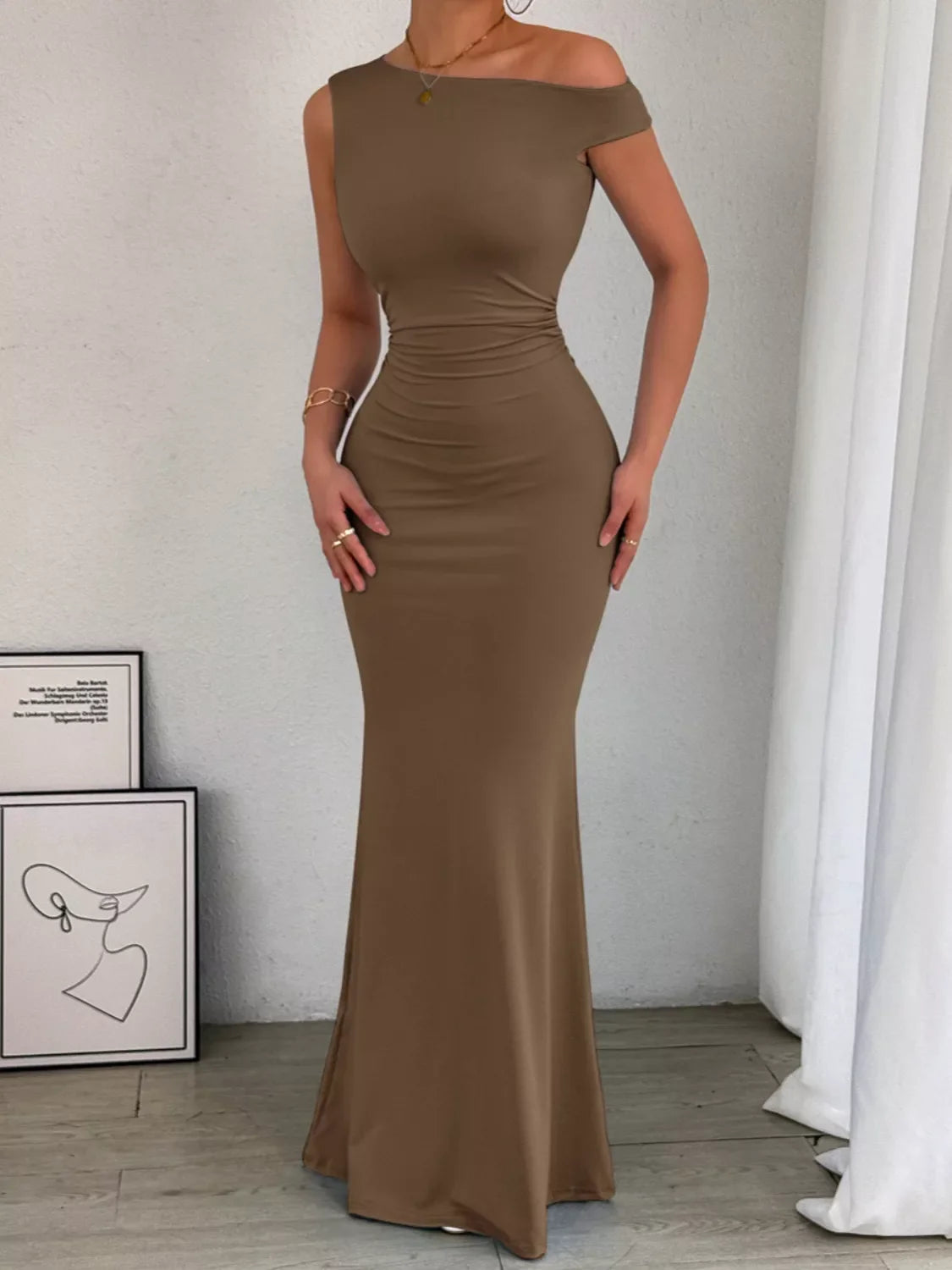 Hazel Blues® |  One-Shoulder Ruched Bodycon Maxi Dress