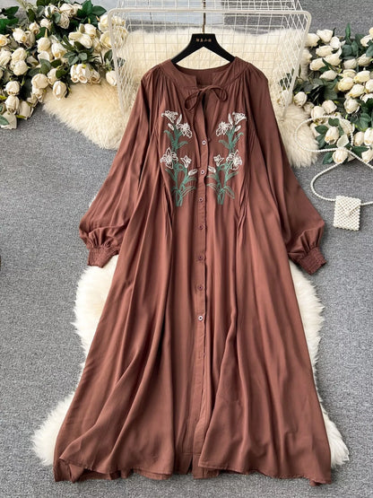 Hazel Blues® |  Floral Button Front Long Sleeve Dress