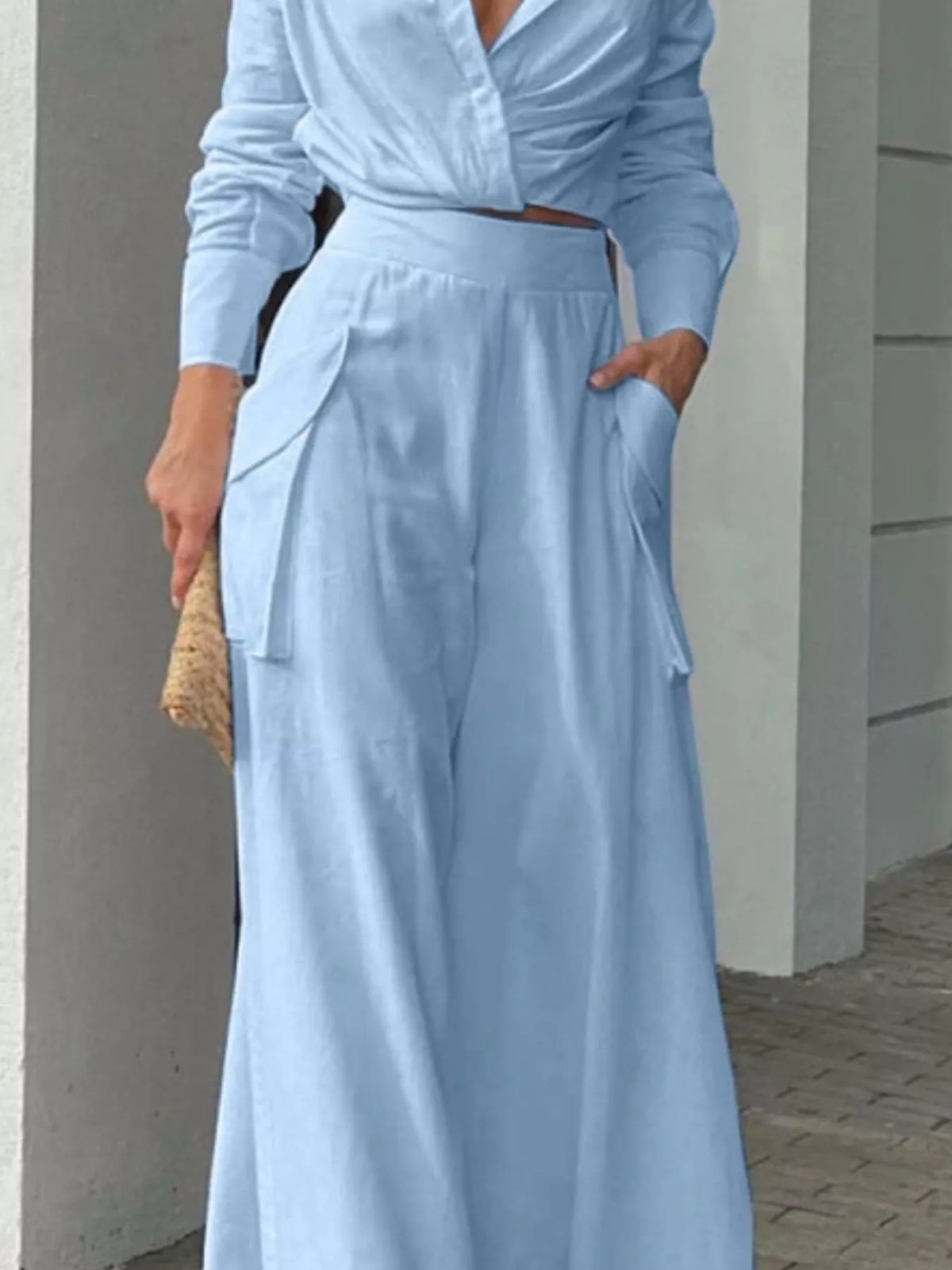 Hazel Blues® |  Long Sleeve Shirt and Wide Leg Pants Set