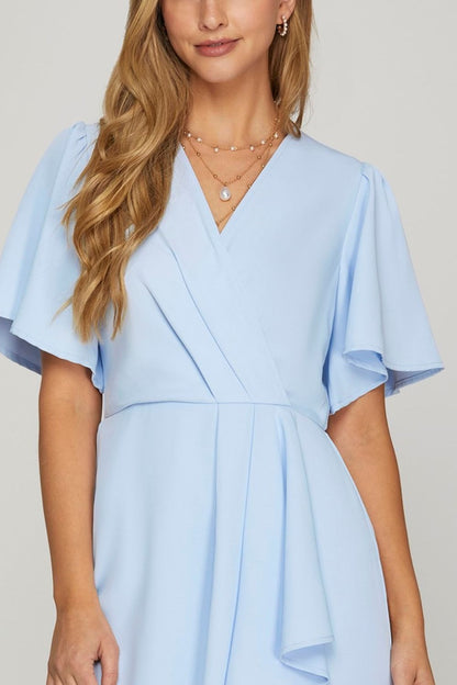 Hazel Blues® |  She + Sky Ruffled Surplice Short Flutter Sleeve Mini Dress