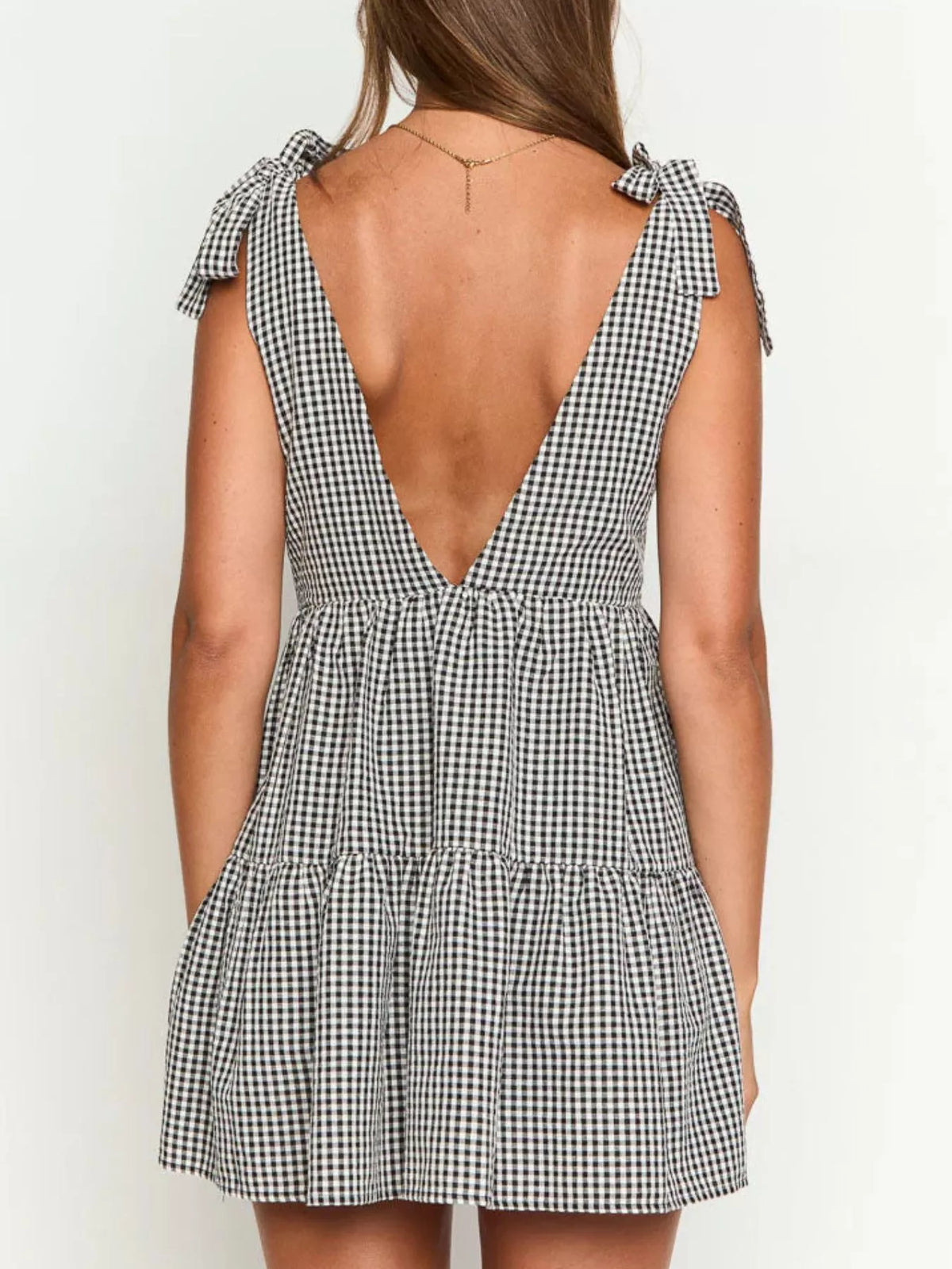 Hazel Blues® |  Gingham Tie-Shoulder Mini Dress