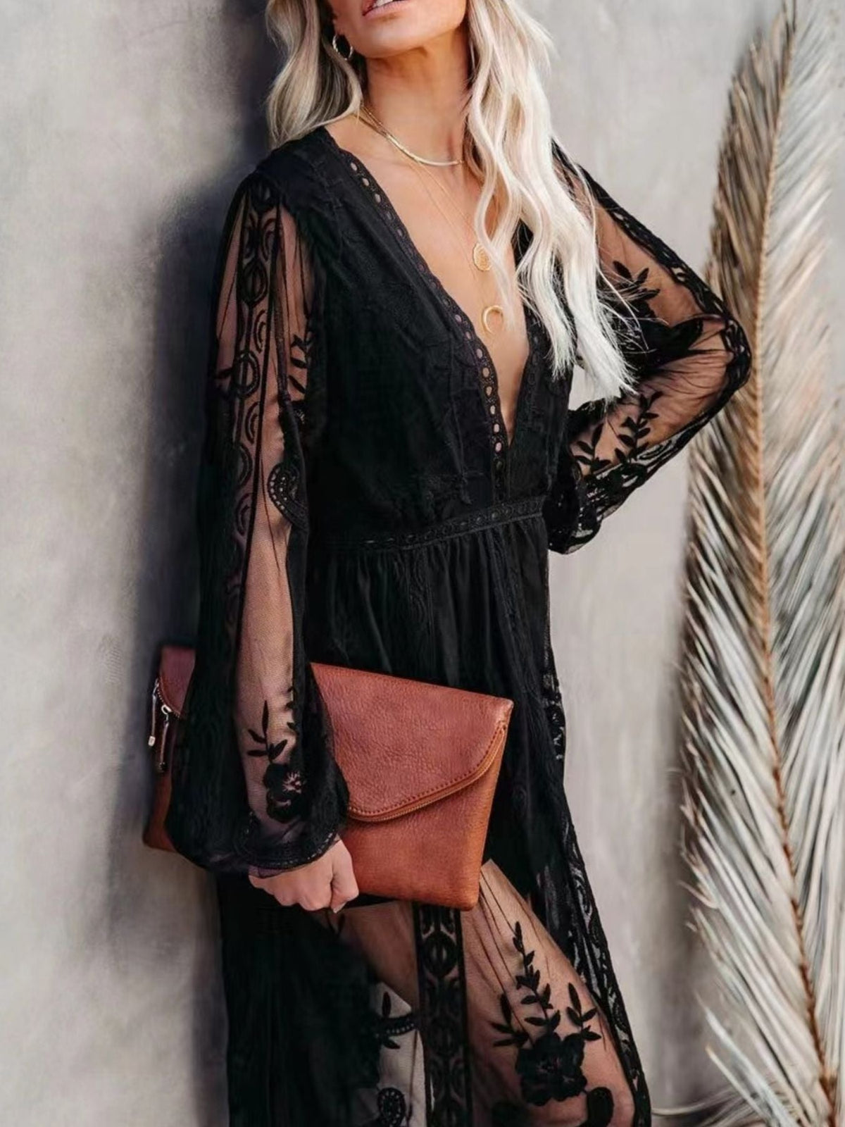 Hazel Blues® |  Floral Lace Slit Maxi Dress