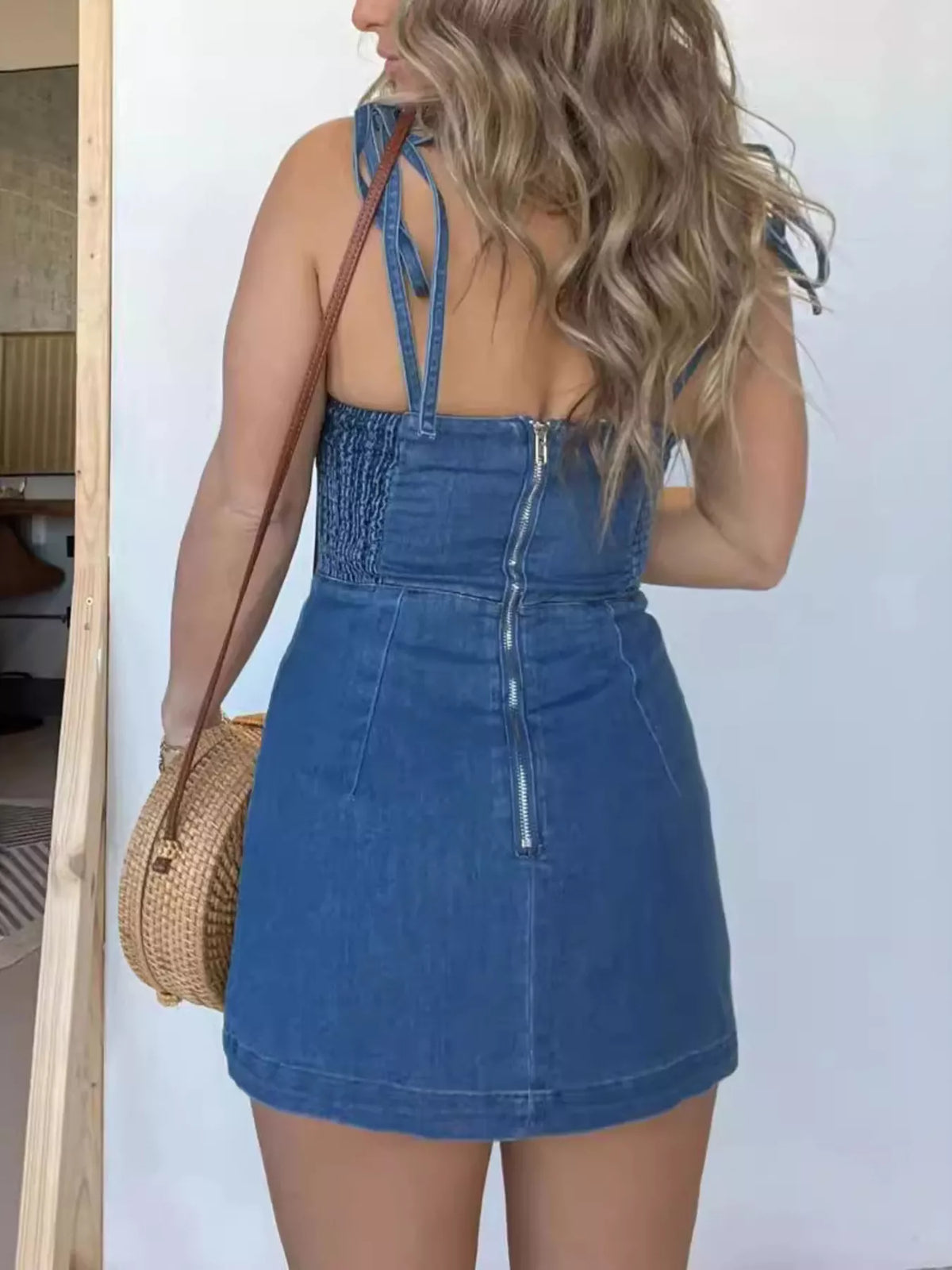 Hazel Blues® | Tie-Strap Denim Mini Dress