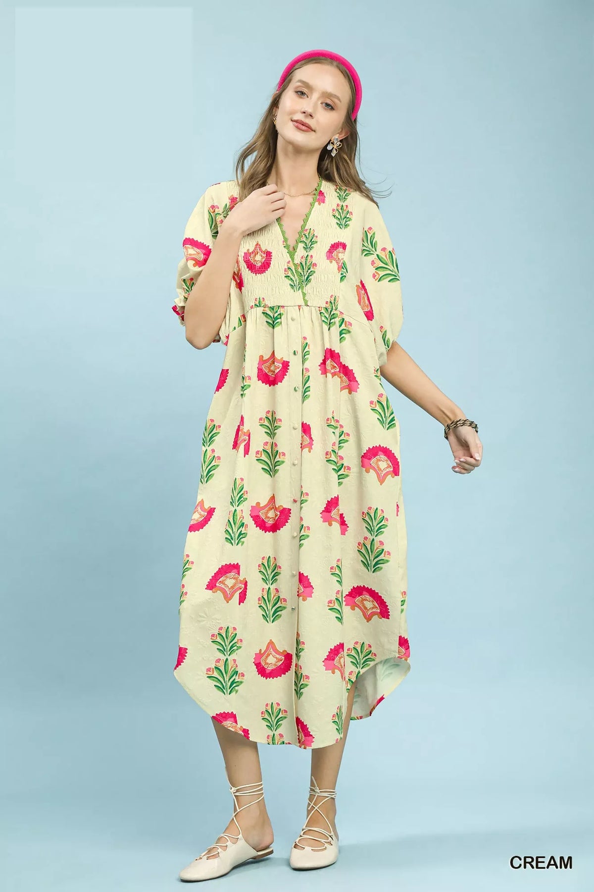 Hazel Blues® |  Umgee Abstract Print V-Neck Midi Dress