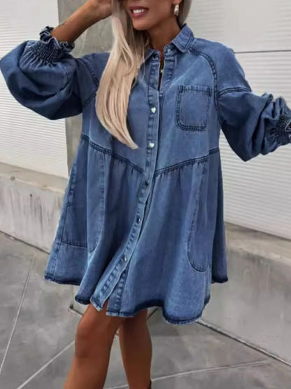 Hazel Blues® |  Oversized Long Sleeve Button-Up Denim Dress