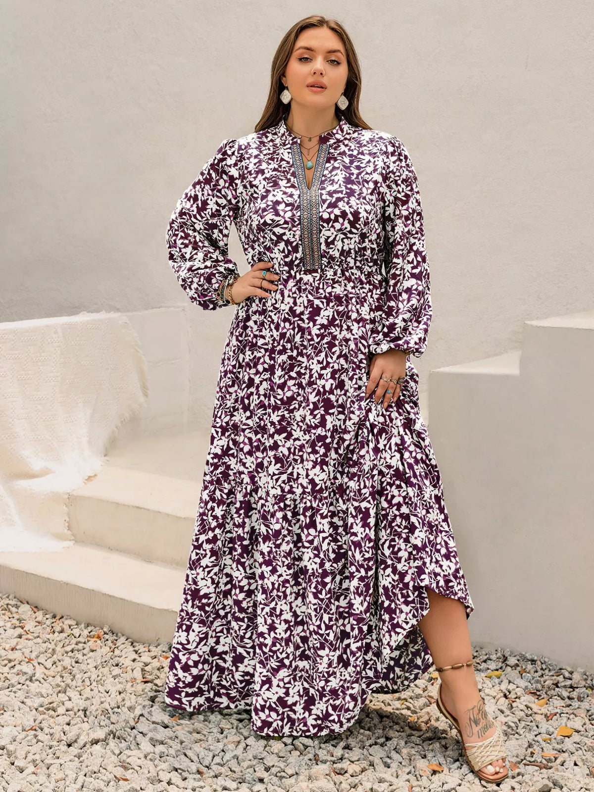 Hazel Blues® | Floral Print Maxi Dress with Long Sleeves