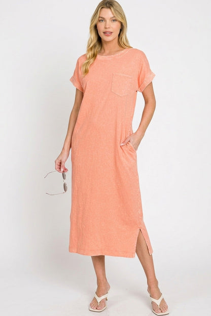 Hazel Blues® |  Zenana Washed Exposed Seam Short Sleeve T-Shirt Dress