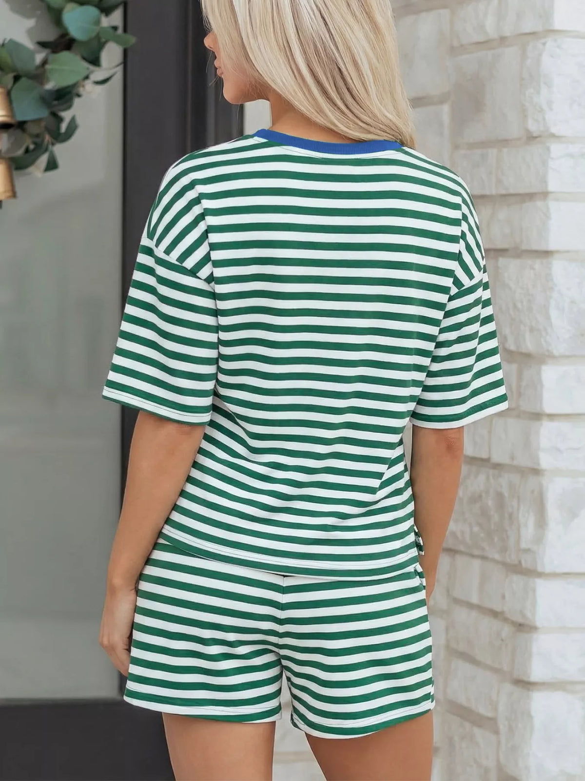 Hazel Blues® |  Stripe Boxy Tee and Drawstring Elastic Waist Shorts Set