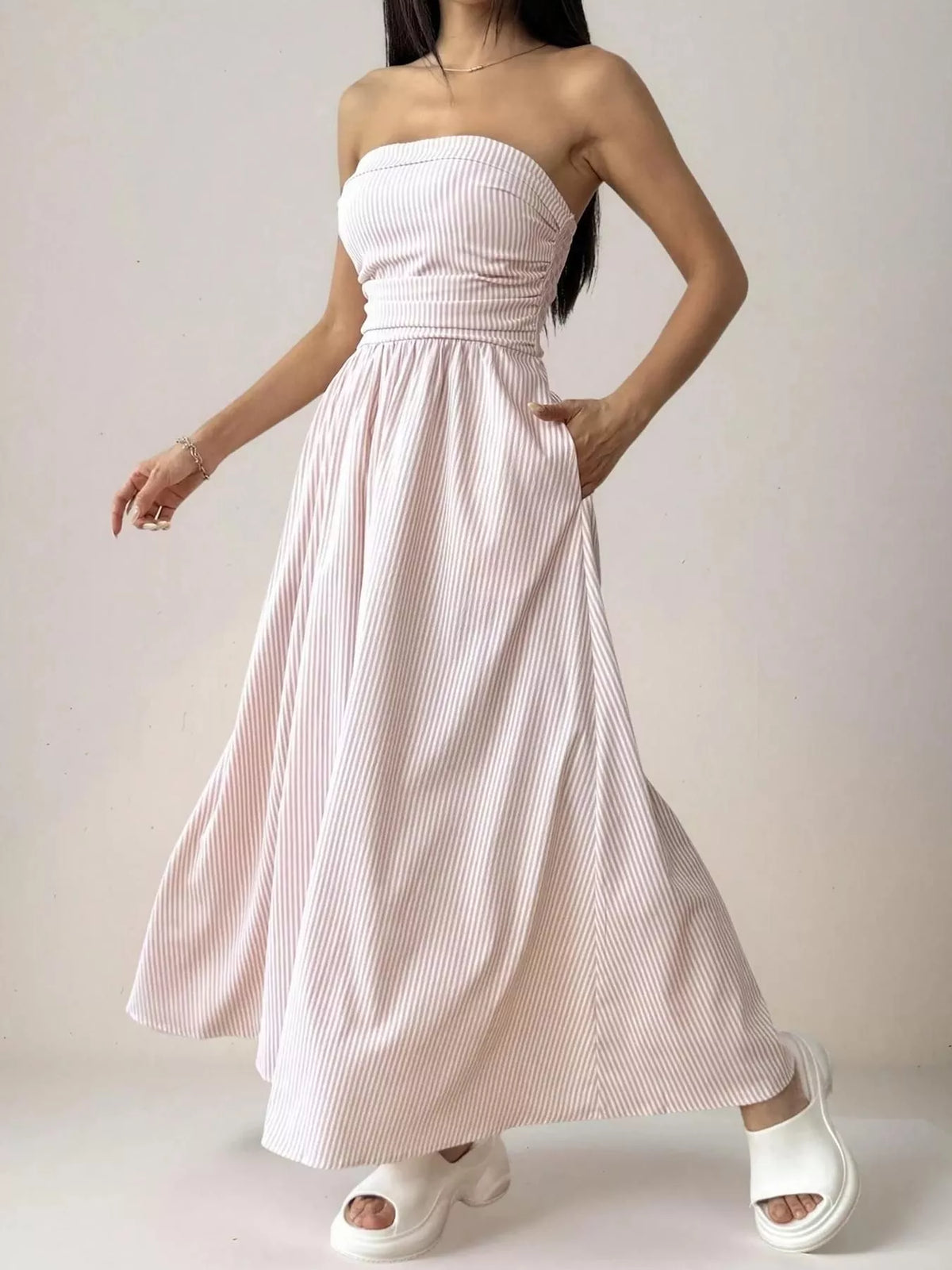 Hazel Blues® |  Striped Strapless Casual Maxi Dress