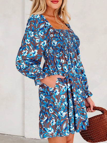 Hazel Blues® |  Smocked Bodice High Waist Ruffled Sleeve Floral Dress