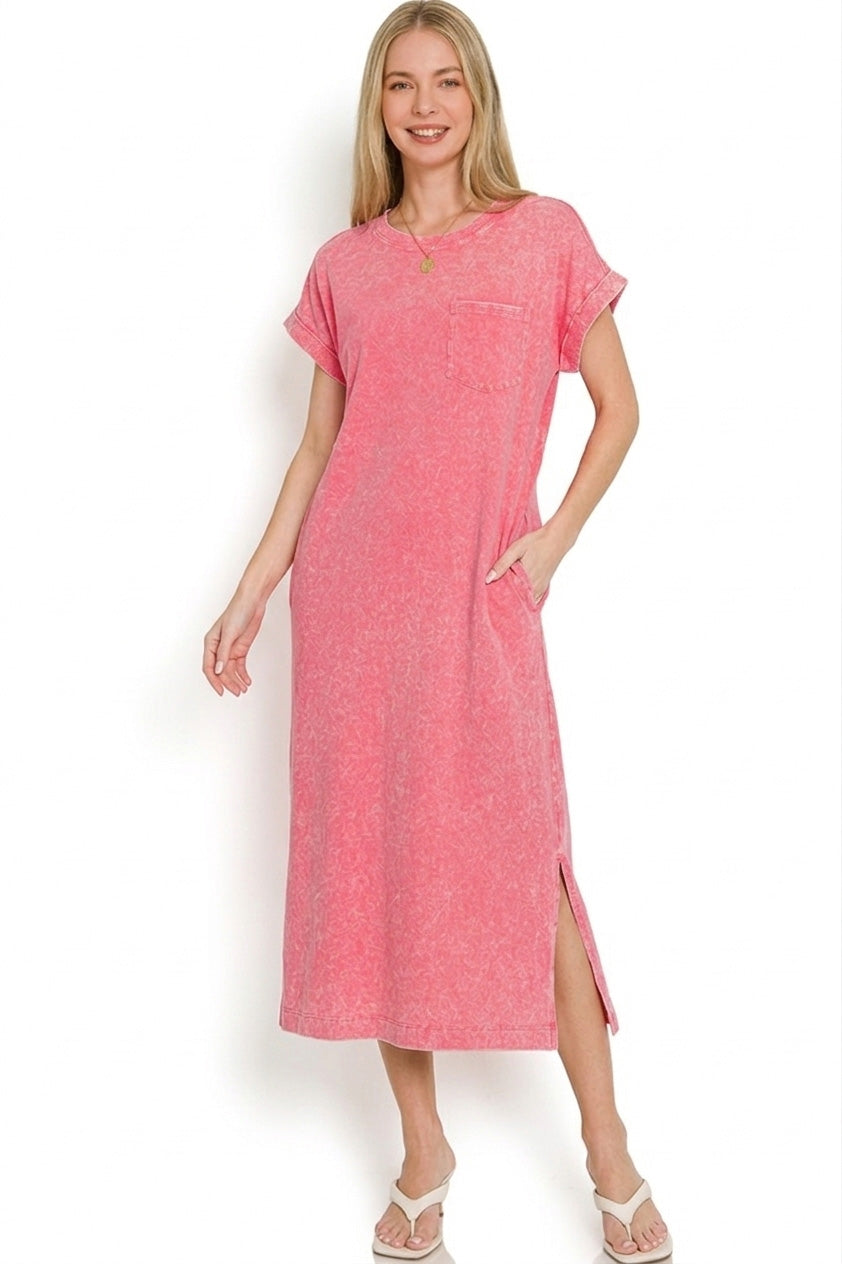 Hazel Blues® |  Zenana Washed Exposed Seam Short Sleeve T-Shirt Dress