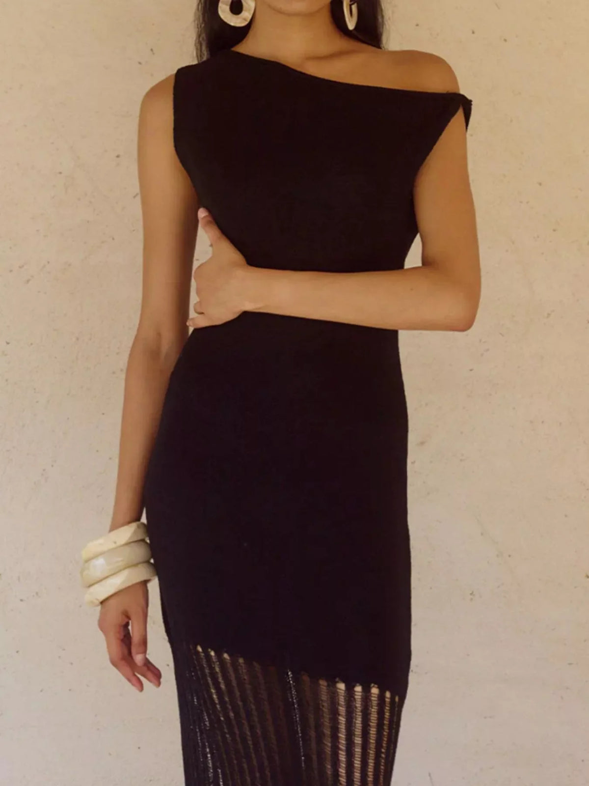 Hazel Blues® |  One-Shoulder Fringe Maxi Dress