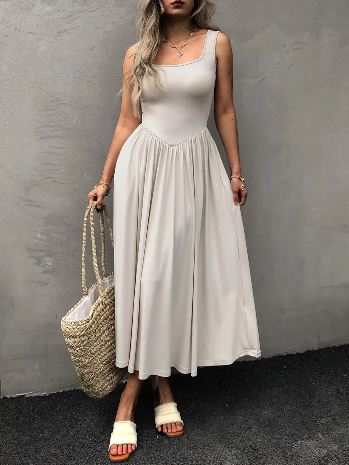 Hazel Blues® |  Sleeveless Midi Dress with Gathered Waist